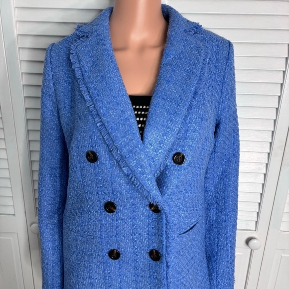 New ANN TAYLOR Lapis Bluebird Fringe Tweed Blazer Size 6 - Picture 3 of 9